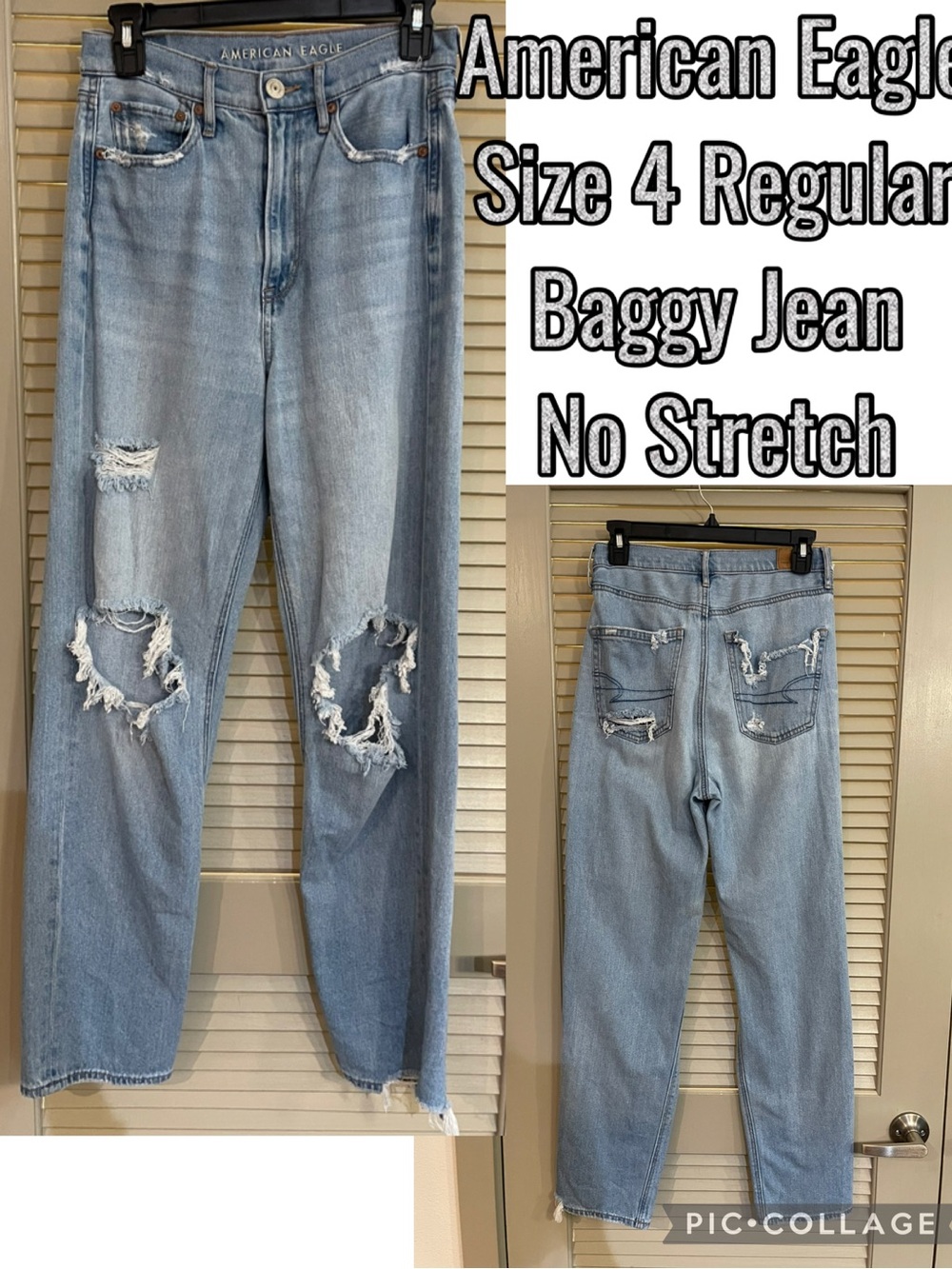 American Eagle Outfitters Light Blue Distressed Baggy Jeans